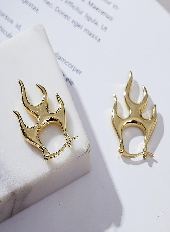 Uarein Dainty Gold Flame Hoop Earring Irregular Punk Fire Statement Earrings Trendy Minimalistic Halloween Earrings Jewelry Accessory Presents for Women Wife (Gold) - Image 4